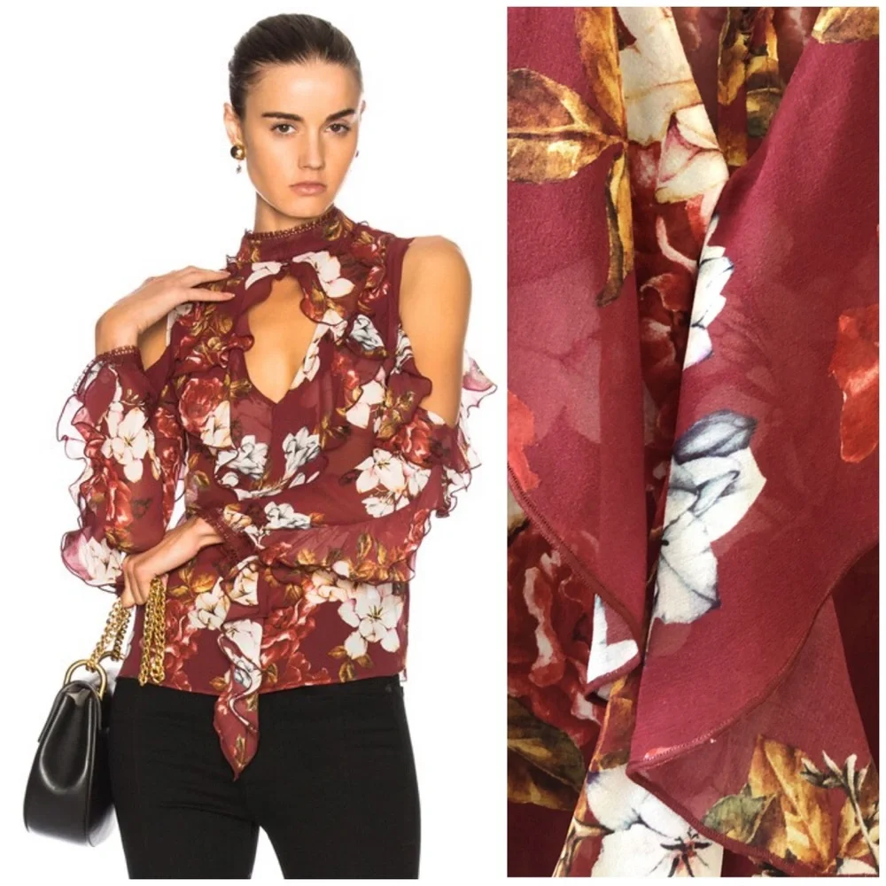 NICHOLAS Celeste Cold Shoulder Silk Blouse Top, Ruffle Floral sz. 2 - Picture 17 of 17